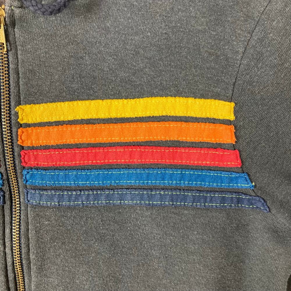 Nwot AVIATOR NATION Hoodie Sweater S Grey Rainbow-Stripe Zip Long-Slv Pocket - Picture 8 of 12